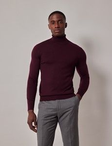 Claret Roll Neck Merino Sweater - Machine Washable-preview1