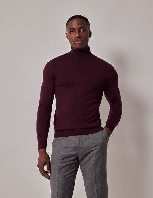 Claret Roll Neck Merino Jumper - Machine Washable-preview