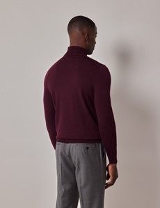 Claret Roll Neck Merino Sweater - Machine Washable-preview3