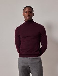 Claret Roll Neck Merino Sweater - Machine Washable-preview5
