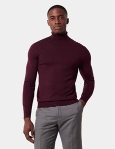 Claret Roll Neck Sweater - Machine Washable