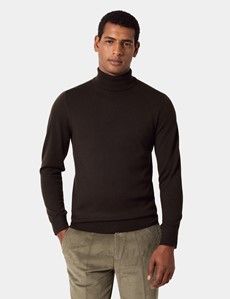 Dark Olive Roll Neck Jumper - Machine Washable