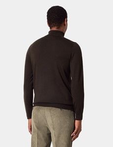 Dark Olive Roll Neck Jumper - Machine Washable