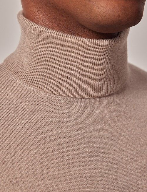 Light Beige Roll Neck Merino Sweater - Machine Washable-preview