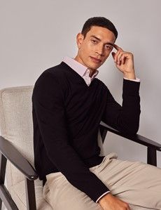 Black V-Neck Merino Sweater - Machine Washable