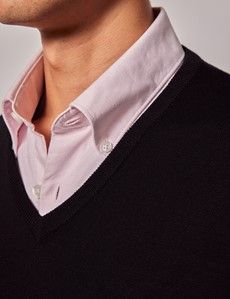 Black V-Neck Merino Sweater - Machine Washable-preview1
