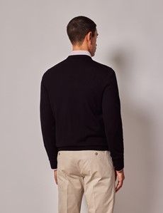 Black V-Neck Merino Sweater - Machine Washable-preview3