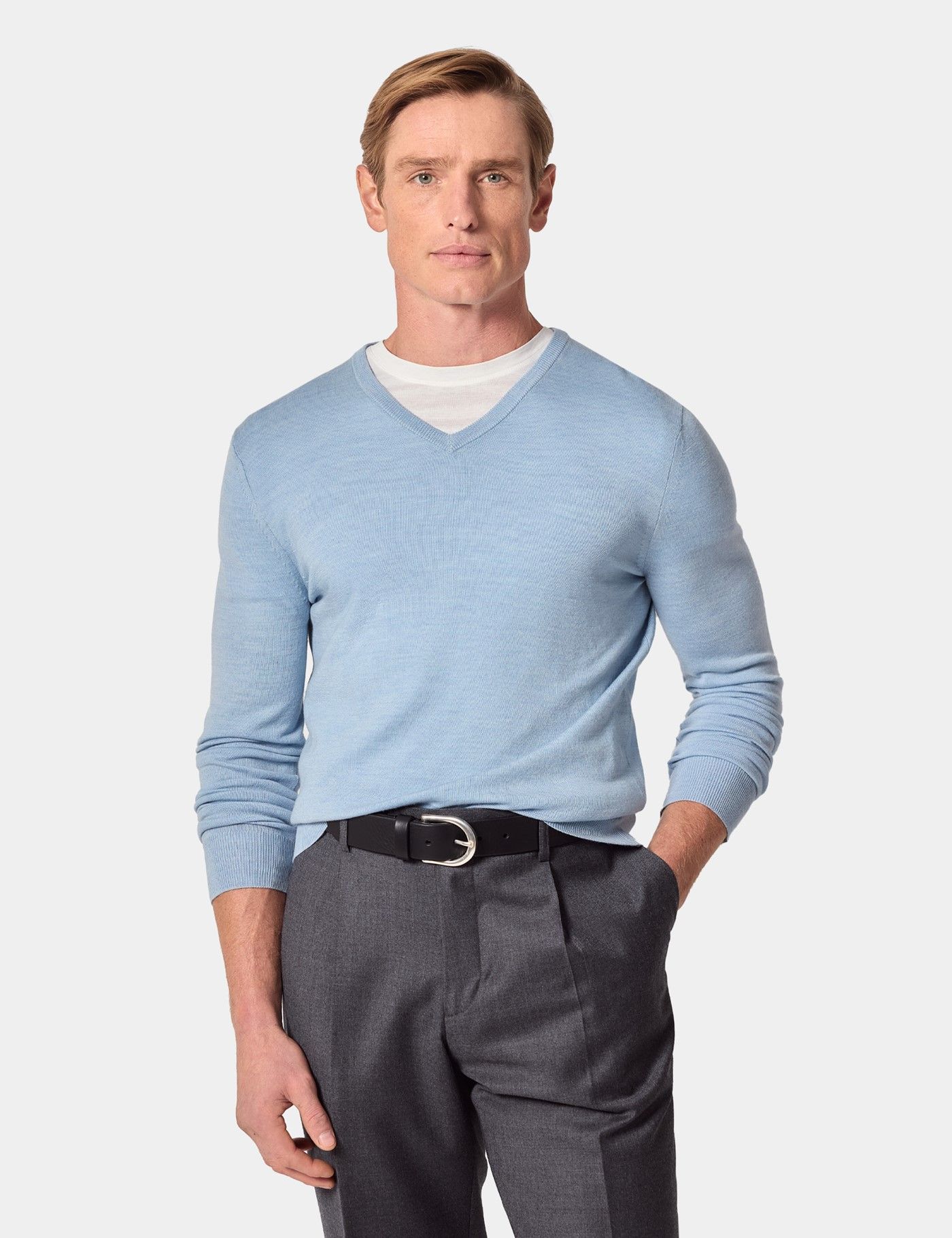 Sky Blue V-Neck Sweater - Machine Washable