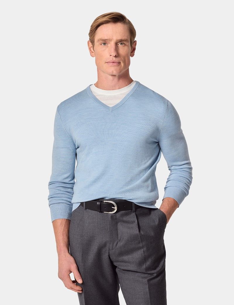 Sky Blue V-Neck Jumper - Machine Washable