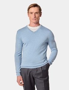 Sky Blue V-Neck Jumper - Machine Washable