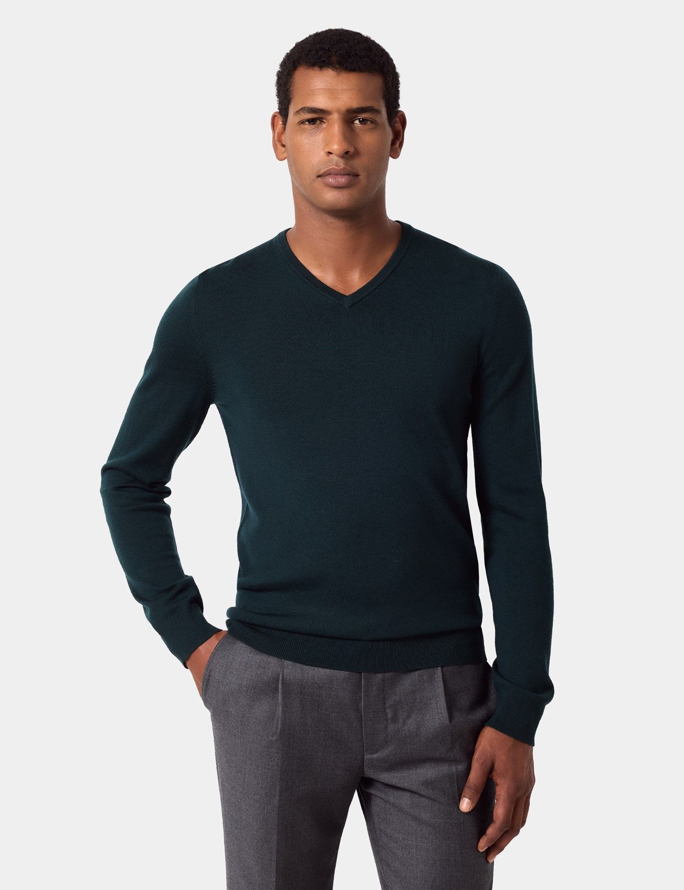 Dark Green V-Neck Sweater - Machine Washable