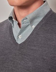 Grey V-Neck Merino Sweater - Machine Washable-preview1