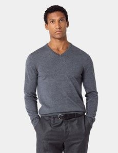 V Neck Herren Pullover Aus Merinowolle Grauer Pullover Mit V