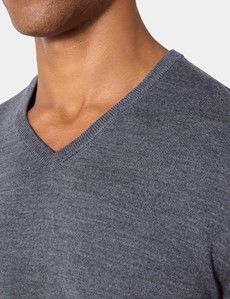 Grey V-Neck Jumper - Machine Washable