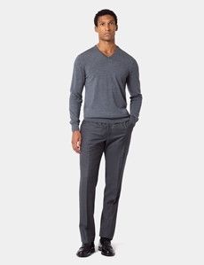 Grey V-Neck Jumper - Machine Washable