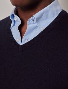 Navy V-Neck Merino Sweater - Machine Washable-preview2