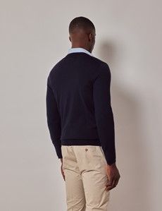 Navy V-Neck Merino Sweater - Machine Washable-preview3