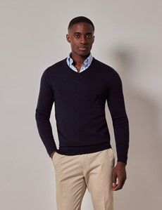 Navy V-Neck Merino Sweater - Machine Washable-preview5