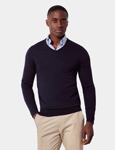Navy V-Neck Sweater - Machine Washable