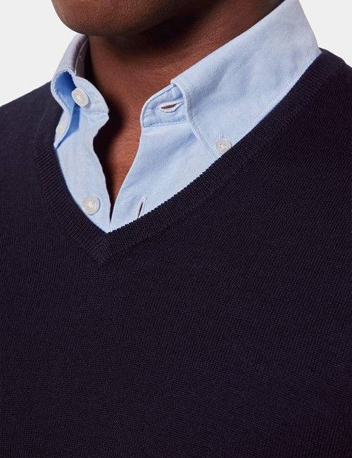 Navy V-Neck Sweater - Machine Washable-preview
