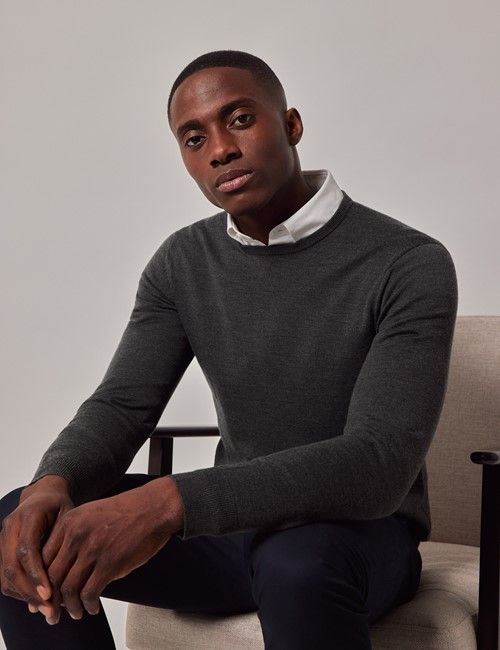 Moss Green Crew Neck Merino Sweater - Machine Washable