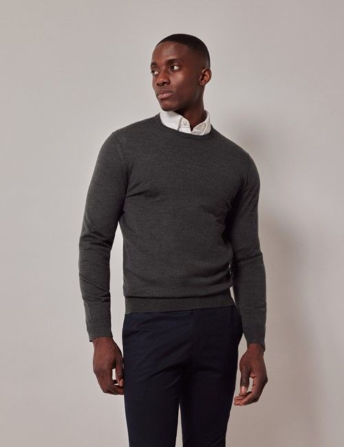 Moss Green Crew Neck Merino Sweater - Machine Washable-preview