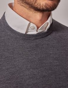 Grey Crew Neck Merino Sweater - Machine Washable-preview1