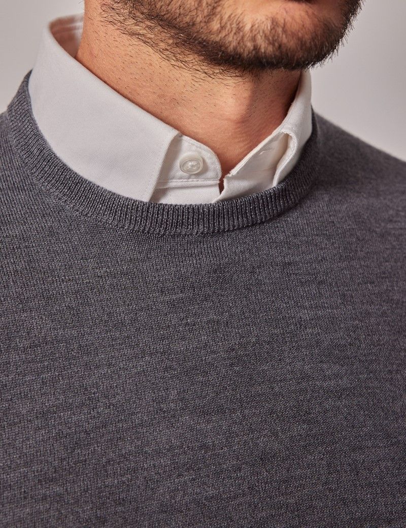 Grey crew neck sweater mens on sale