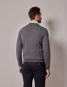 Grey Crew Neck Merino Sweater - Machine Washable-preview2