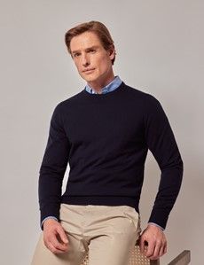 Navy Crew Neck Merino Sweater - Machine Washable