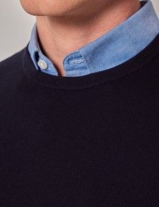 Navy Crew Neck Merino Sweater - Machine Washable-preview1