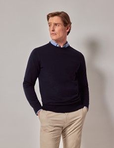 Navy Crew Neck Merino Sweater - Machine Washable-preview2