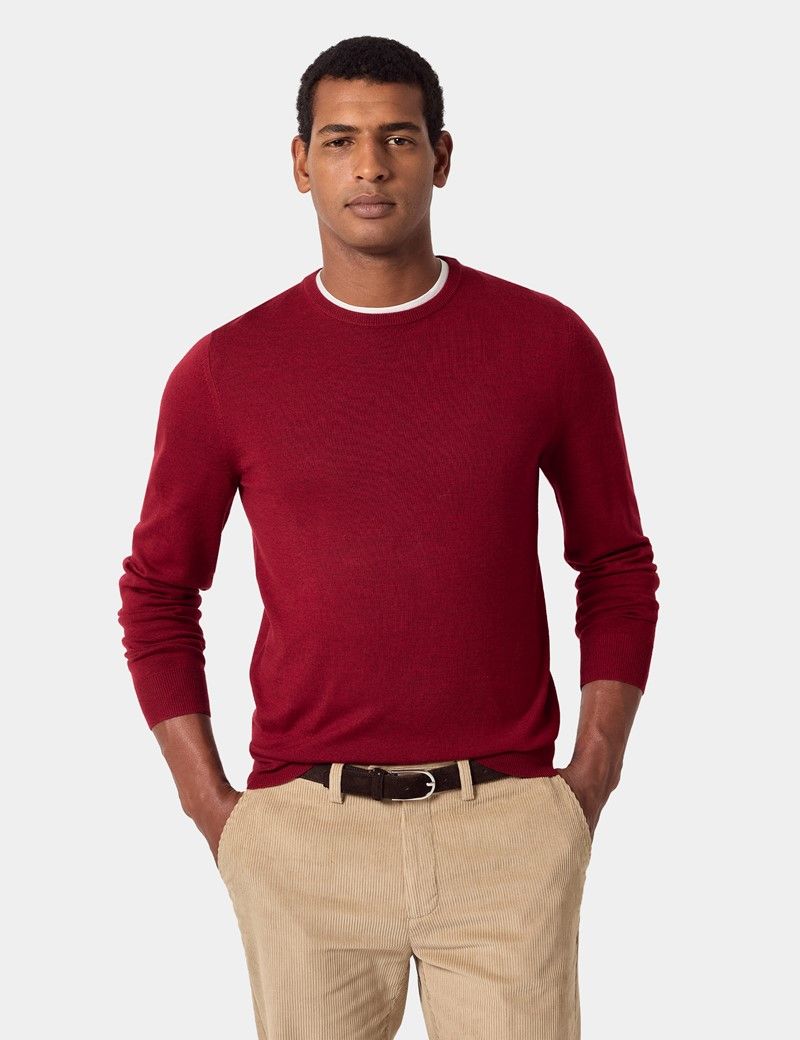 Dark Red Crew Neck Jumper - Machine Washable