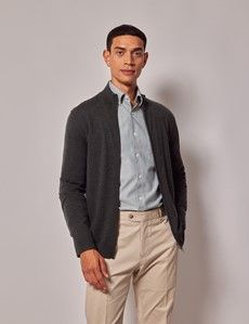 Moss Green Zip Through Merino Sweater - Machine Washable-preview2