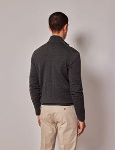 Moss Green Zip Through Merino Sweater - Machine Washable-preview3
