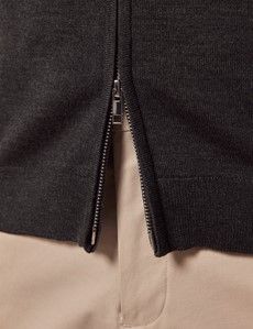 Moss Green Zip Through Merino Sweater - Machine Washable-preview6