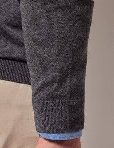 Grey Zip Through Merino Jumper - Machine Washable