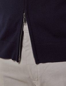 Navy Zip Through Merino Sweater - Machine Washable-preview2