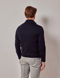 Navy Zip Through Merino Sweater - Machine Washable-preview3