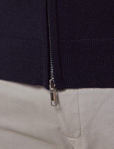 Navy Zip Through Merino Sweater - Machine Washable-preview7
