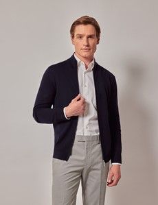Navy Zip Through Merino Sweater - Machine Washable-preview8