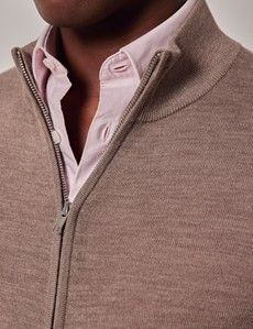 Neutral Zip Through Merino Sweater - Machine Washable-preview2
