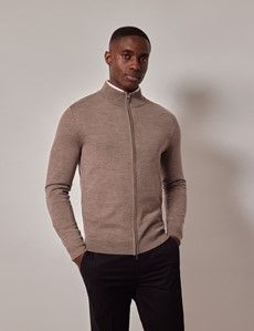 Neutral Zip Through Merino Sweater - Machine Washable-preview6