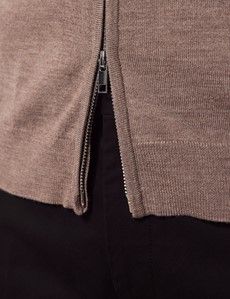 Neutral Zip Through Merino Sweater - Machine Washable-preview3