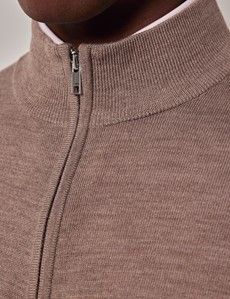 Neutral Zip Through Merino Sweater - Machine Washable-preview7