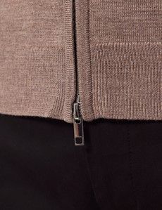 Neutral Zip Through Merino Sweater - Machine Washable-preview8