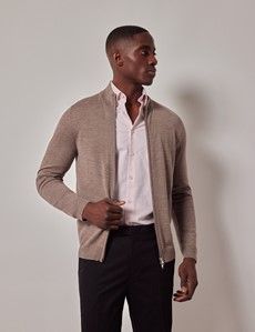 Neutral Zip Through Merino Sweater - Machine Washable-preview9
