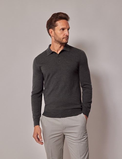 Moss Green Merino Polo Sweater - Machine Washable