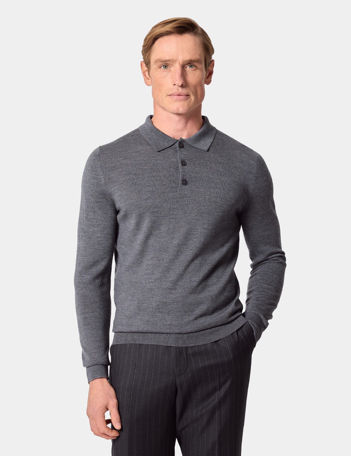 Grey Polo Sweater - Machine Washable