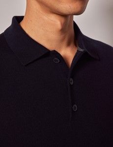 Navy Merino Polo Sweater - Machine Washable-preview1